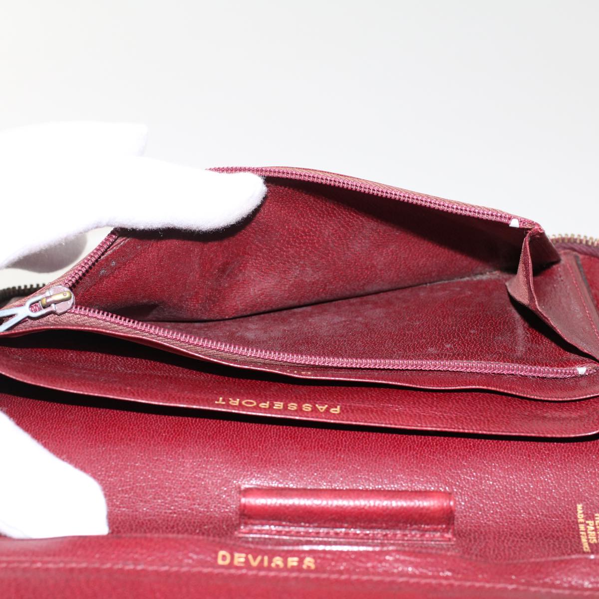 HERMES Wallet Leather 2Set Wine Red Auth bs6969