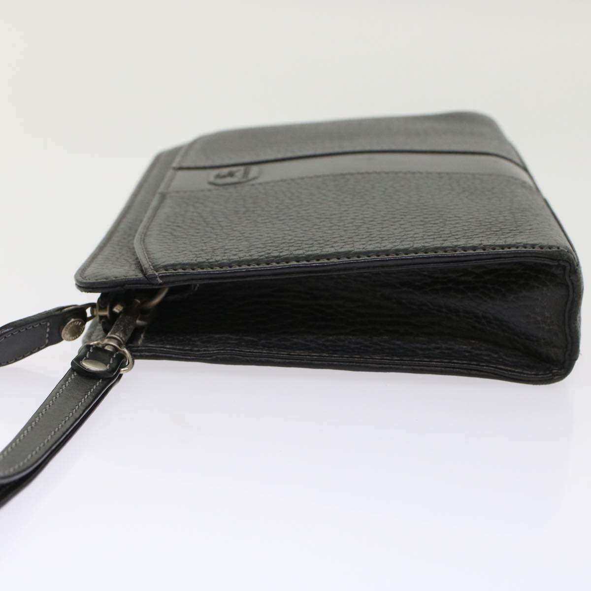 Burberrys Clutch Bag Leather Black Auth bs7004