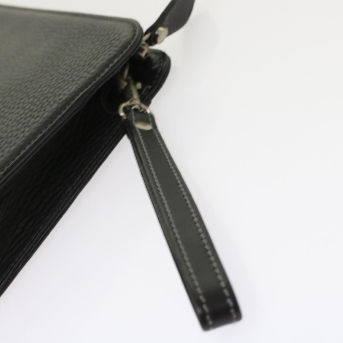 Burberrys Clutch Bag Leather Black Auth bs7004