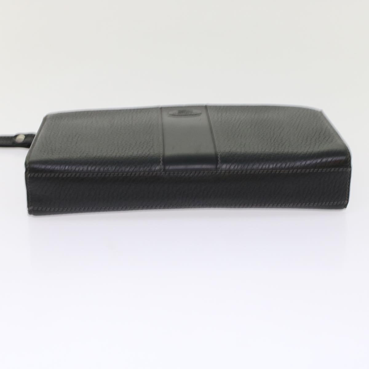 Burberrys Clutch Bag Leather Black Auth bs7004