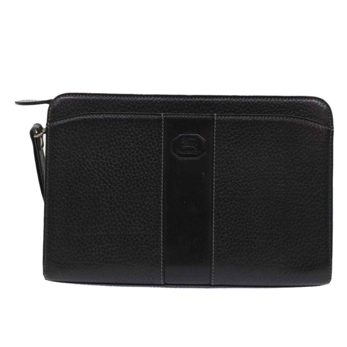 Burberrys Clutch Bag Leather Black Auth bs7004