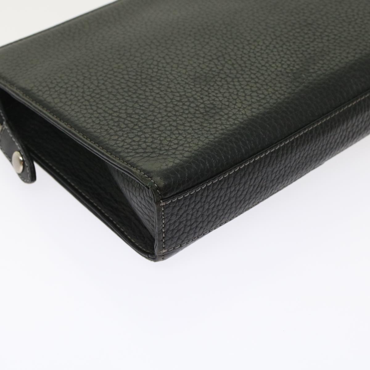 Burberrys Clutch Bag Leather Black Auth bs7004