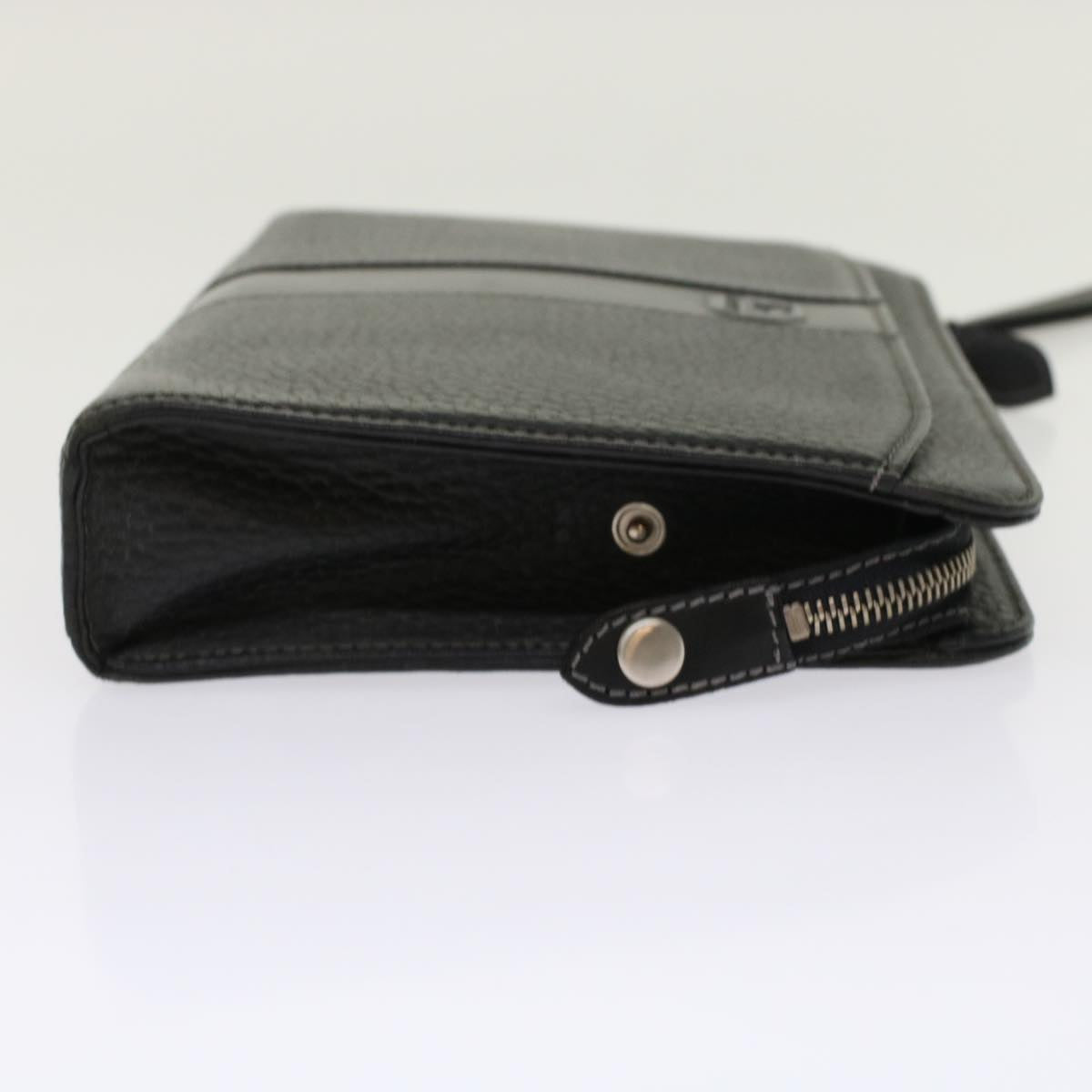 Burberrys Clutch Bag Leather Black Auth bs7004