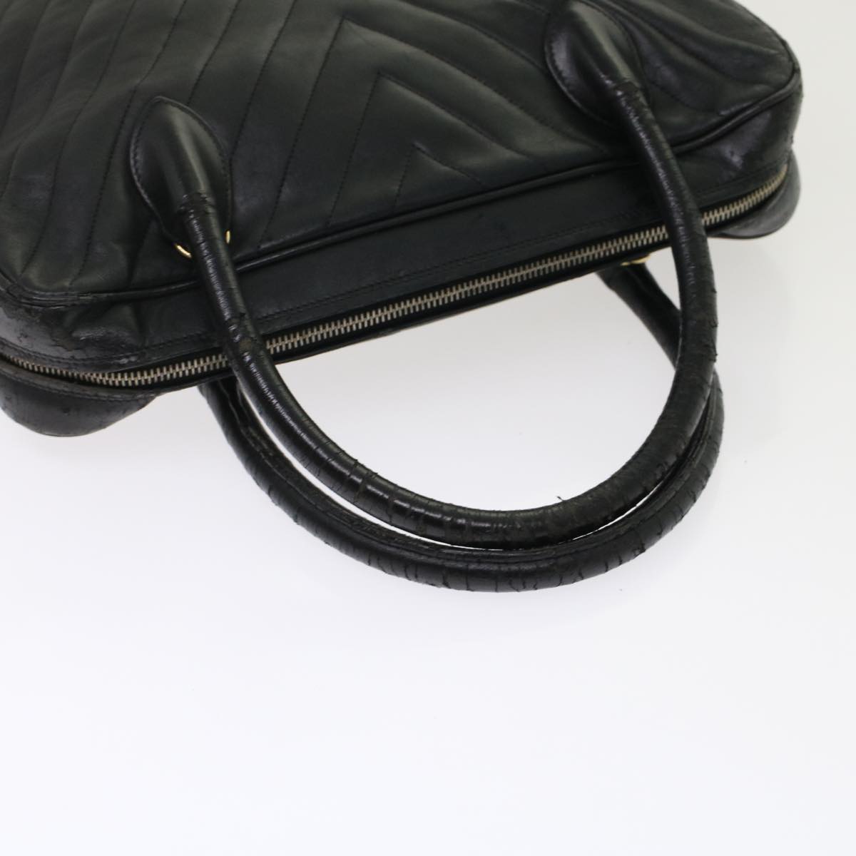 CHANEL V Stitch Hand Bag Leather Black CC Auth bs7027