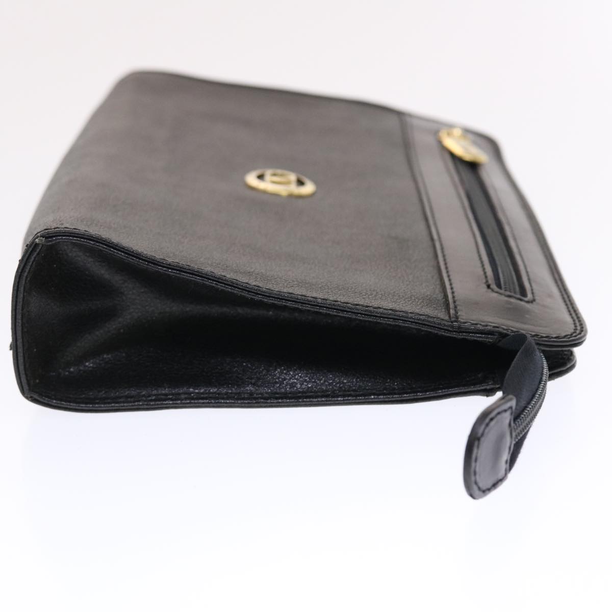 VALENTINO Clutch Bag Leather Black Auth bs7149