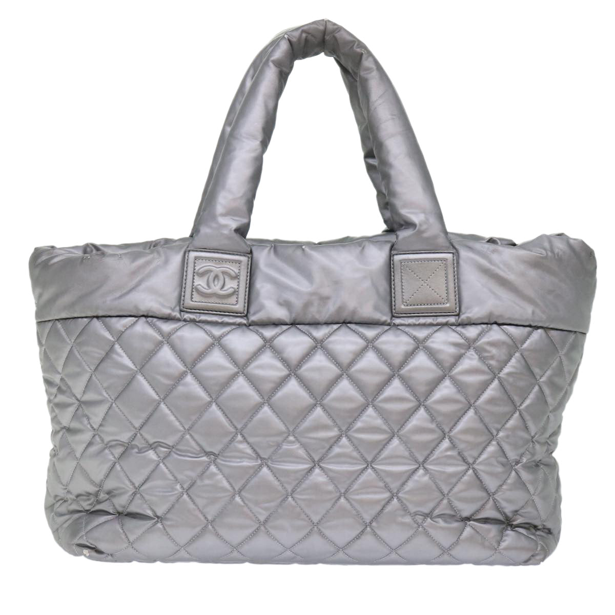 CHANEL Cococoon Hand Bag Nylon Silver CC Auth bs7271