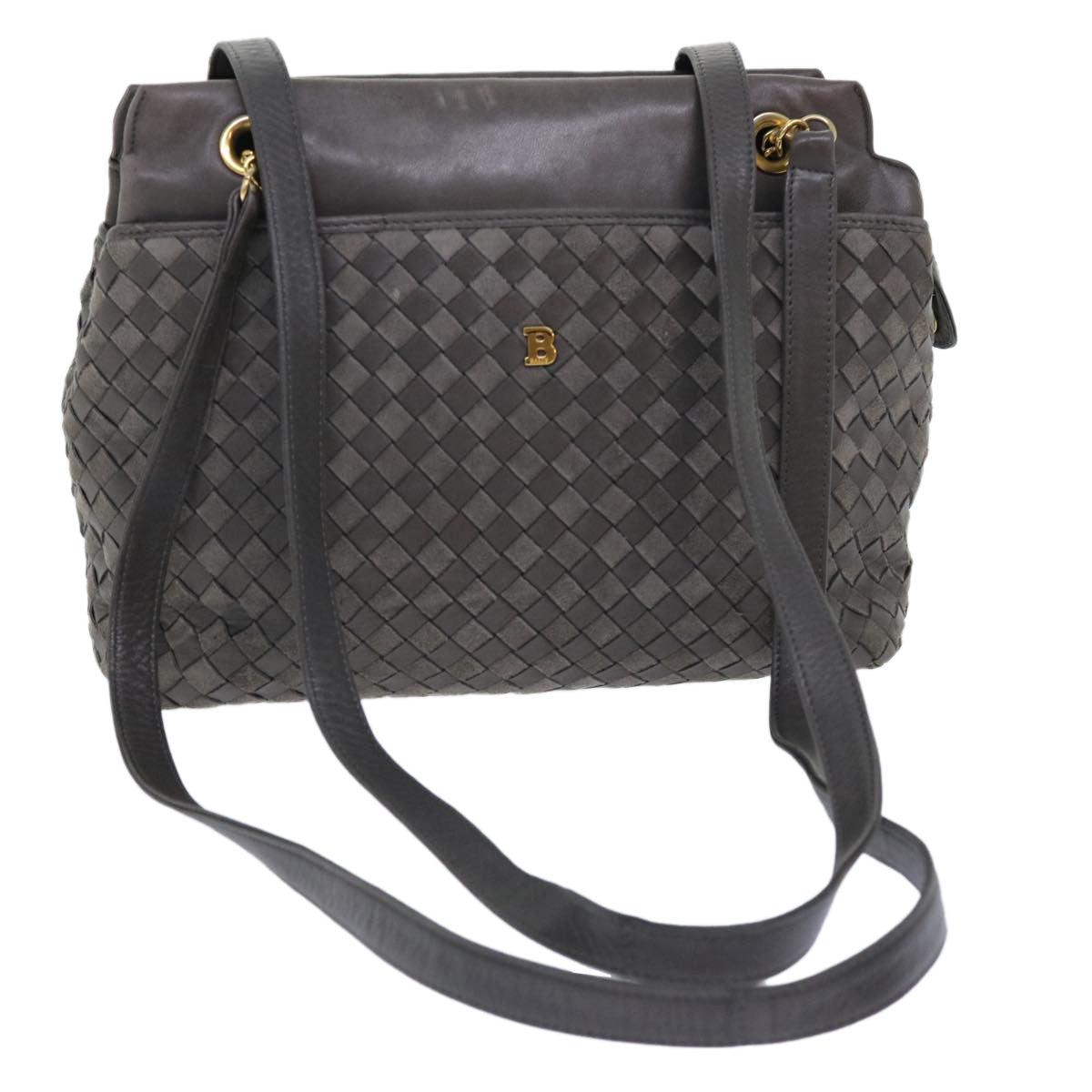 BALLY Quilted Shoulder Bag Leather Gray Auth bs7286