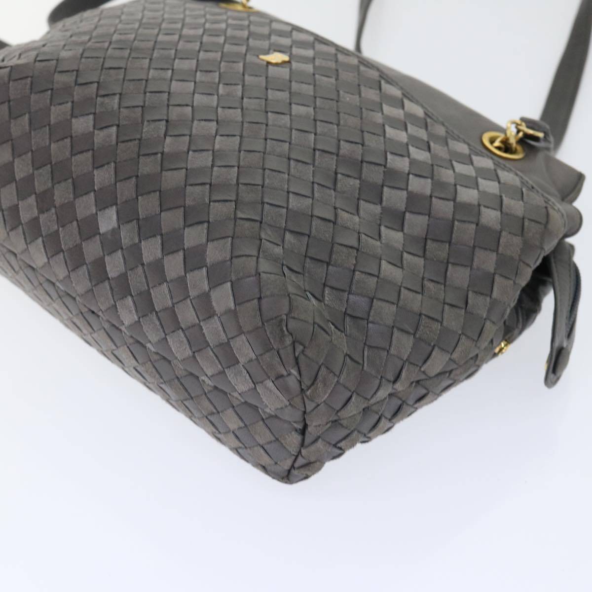 BALLY Quilted Shoulder Bag Leather Gray Auth bs7286