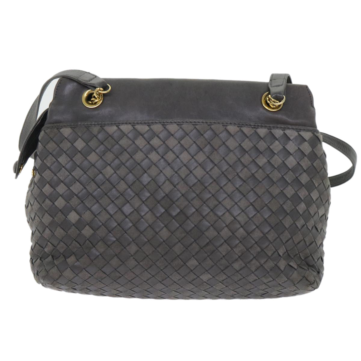 BALLY Quilted Shoulder Bag Leather Gray Auth bs7286