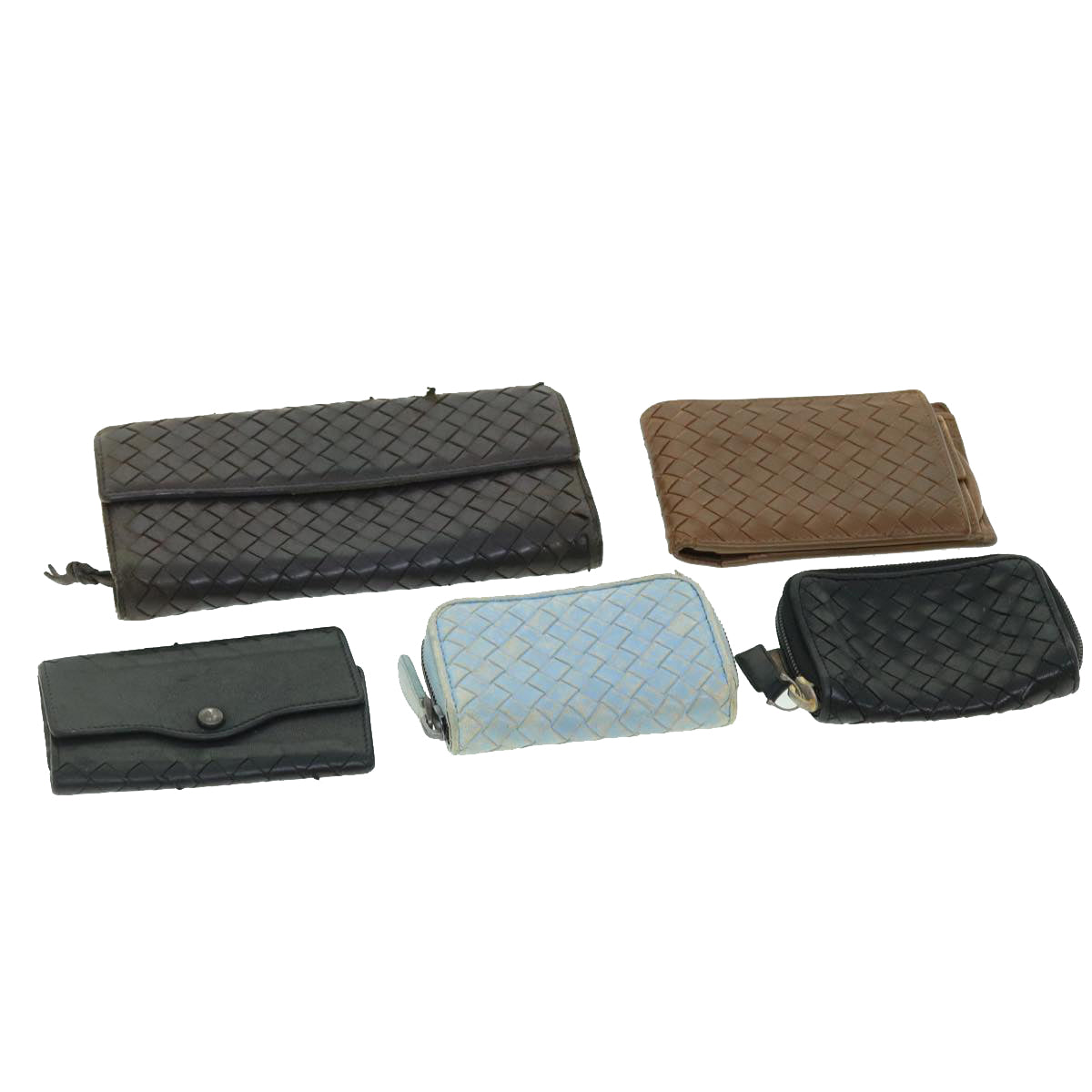 BOTTEGA VENETA INTRECCIATO Wallet Leather 5Set Black Brown blue Auth bs7304