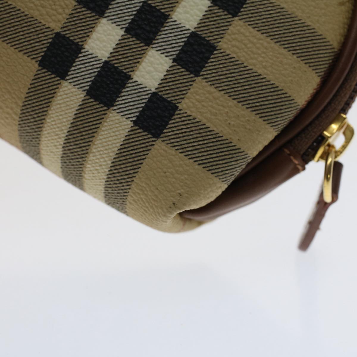 BURBERRY Nova Check Pouch PVC Leather Beige Auth bs7458