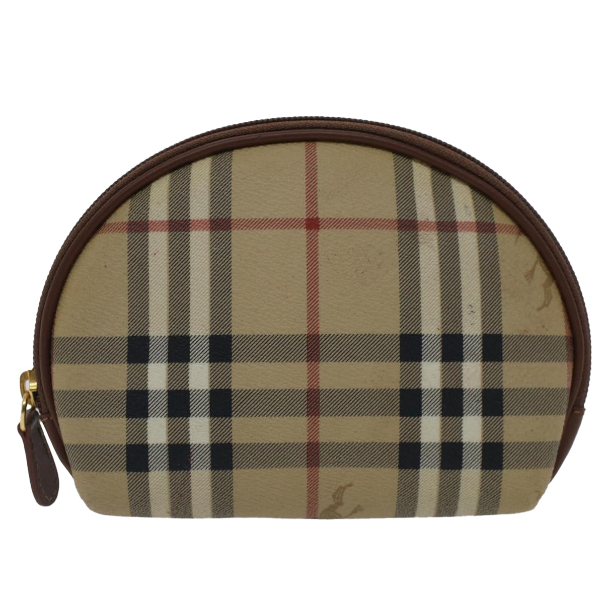 BURBERRY Nova Check Pouch PVC Leather Beige Auth bs7458