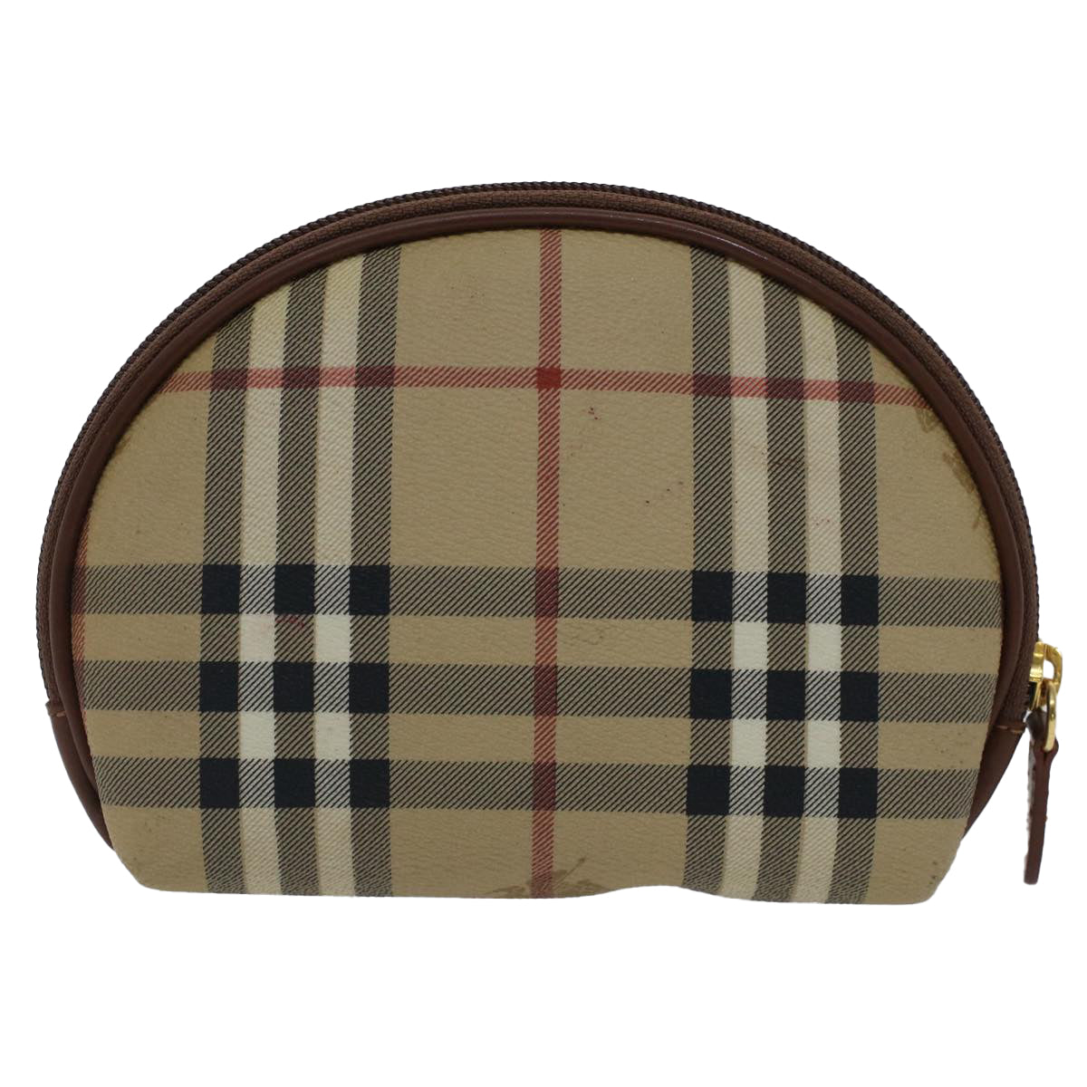 BURBERRY Nova Check Pouch PVC Leather Beige Auth bs7458