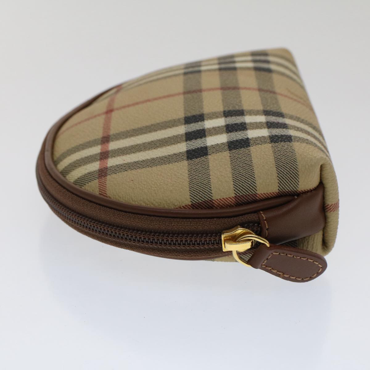 BURBERRY Nova Check Pouch PVC Leather Beige Auth bs7458