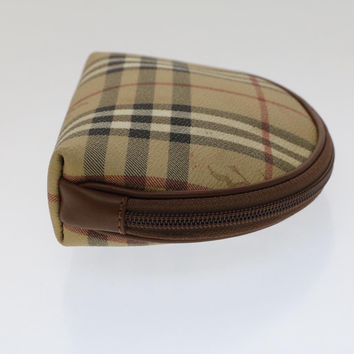 BURBERRY Nova Check Pouch PVC Leather Beige Auth bs7458