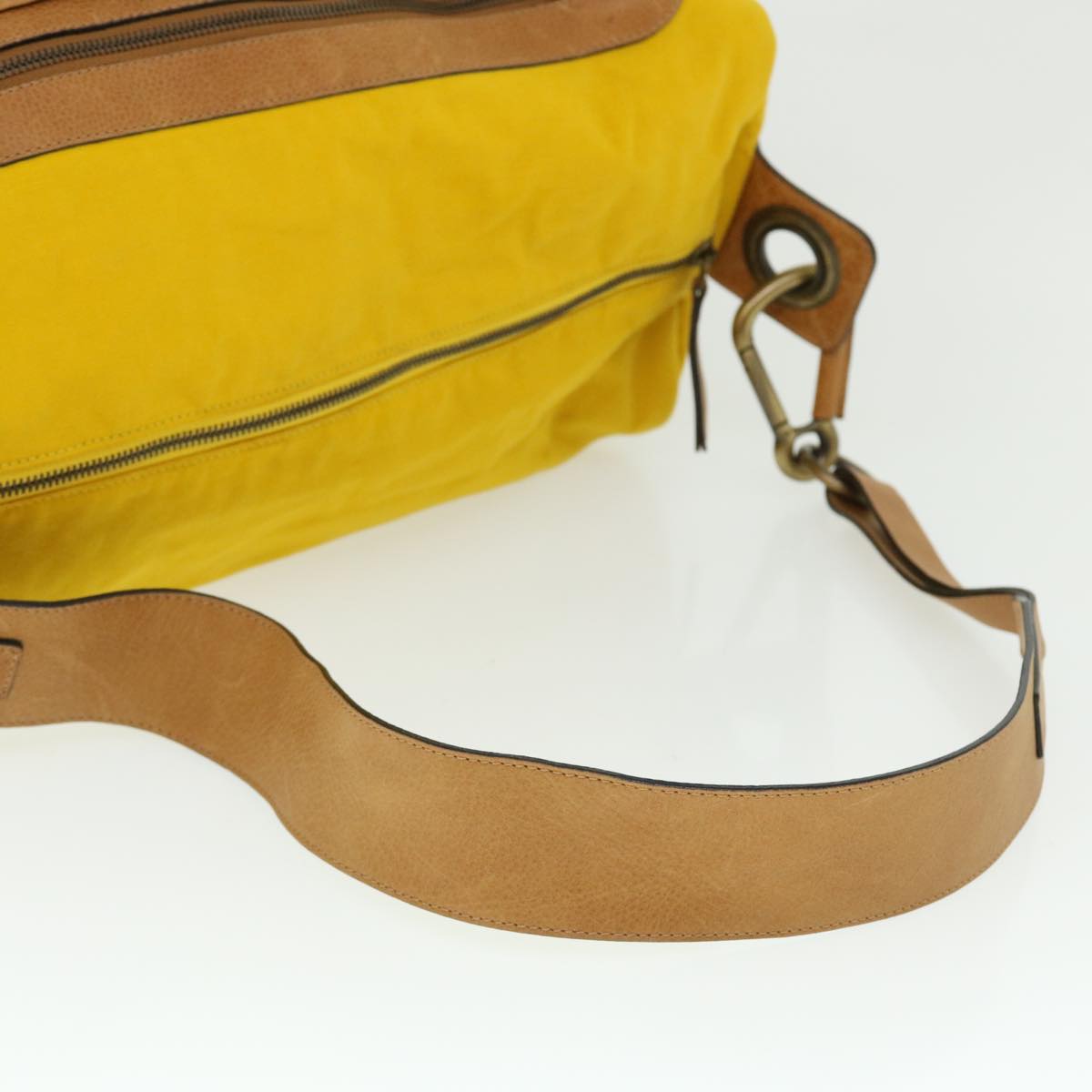 BURBERRY Shoulder Bag Canvas Leather Yellow Auth bs7538