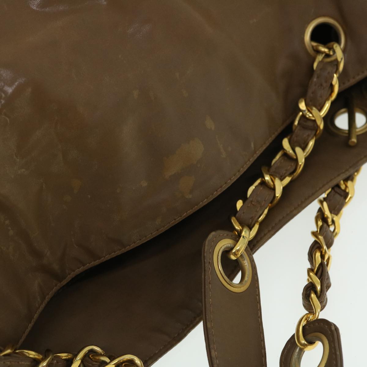 CHANEL Chain Shoulder Bag Patent leather Brown CC Auth bs7578