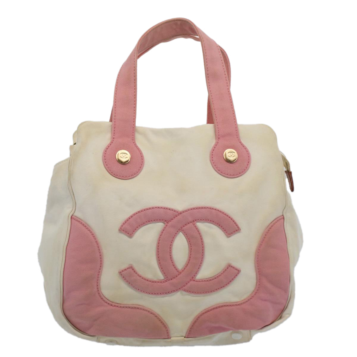 CHANEL Hand Bag Canvas Pink White CC Auth bs7580