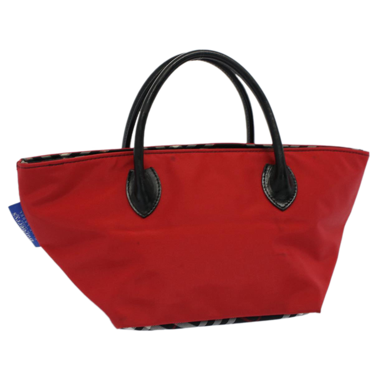 Burberrys Nova Check Blue Label Hand Bag Nylon Red Auth bs7581