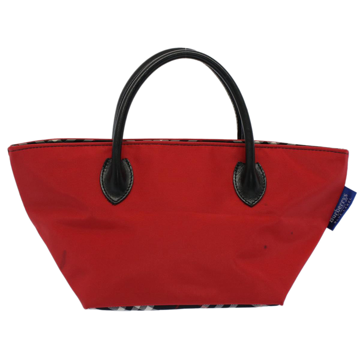 Burberrys Nova Check Blue Label Hand Bag Nylon Red Auth bs7581