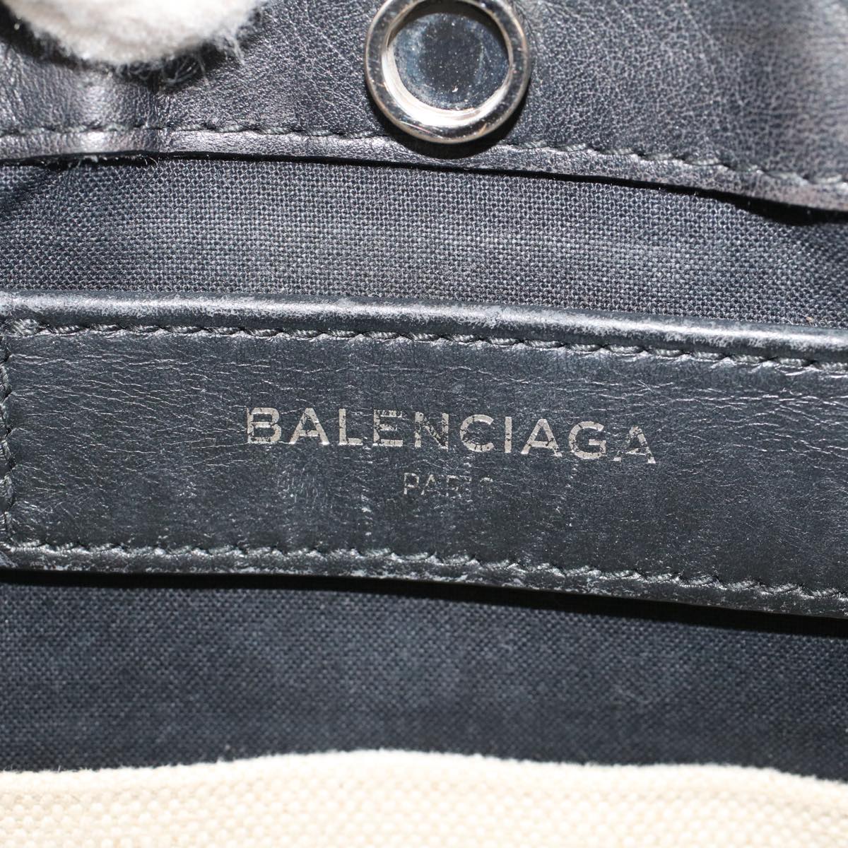 BALENCIAGA Shoulder Bag Canvas White Black Auth bs7585