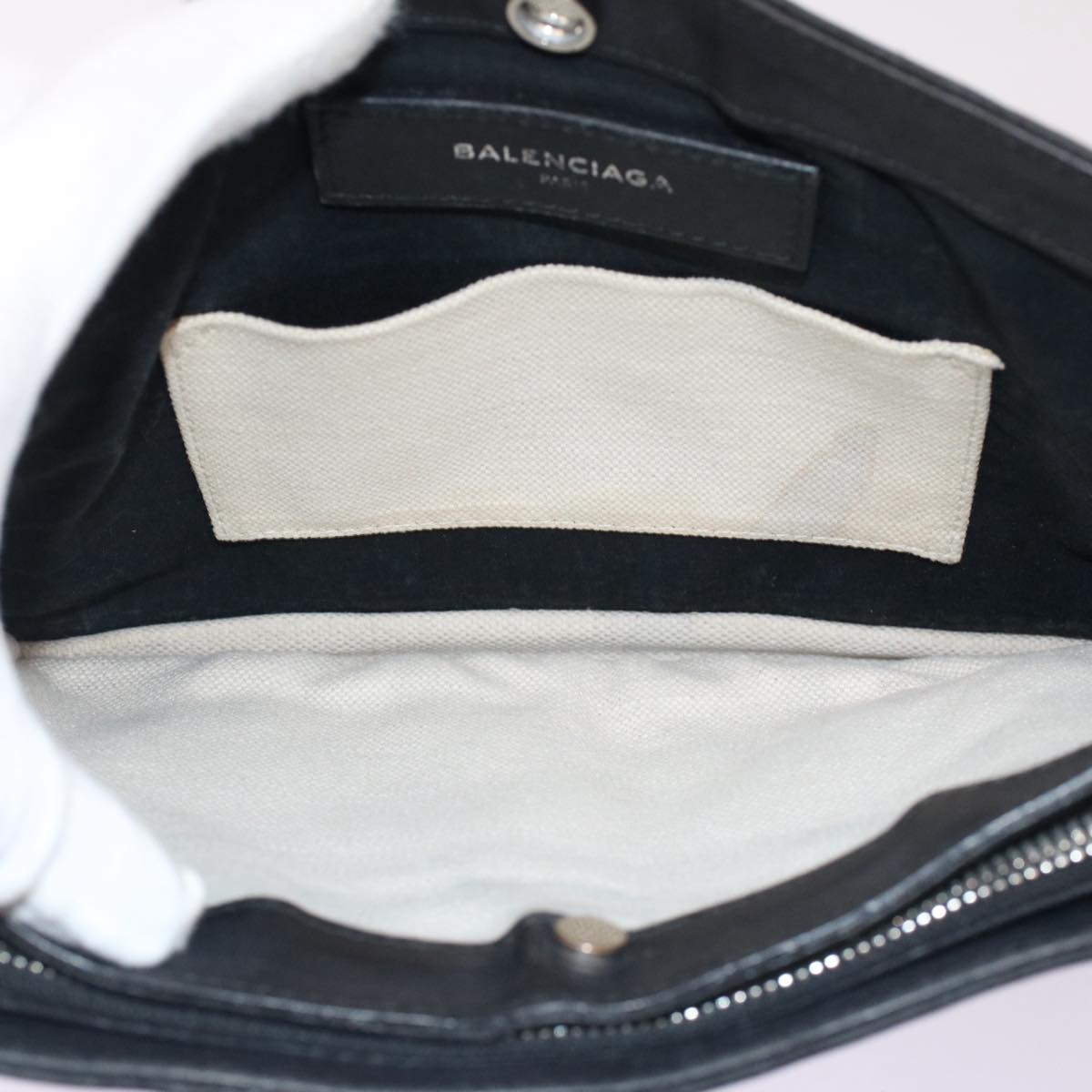 BALENCIAGA Shoulder Bag Canvas White Black Auth bs7585