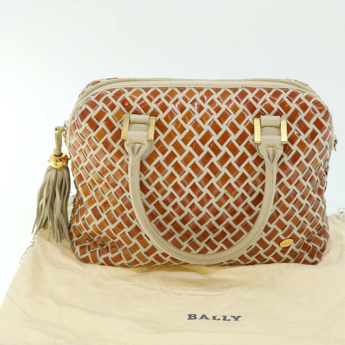 BALLY Hand Bag Leather Beige Auth bs7622