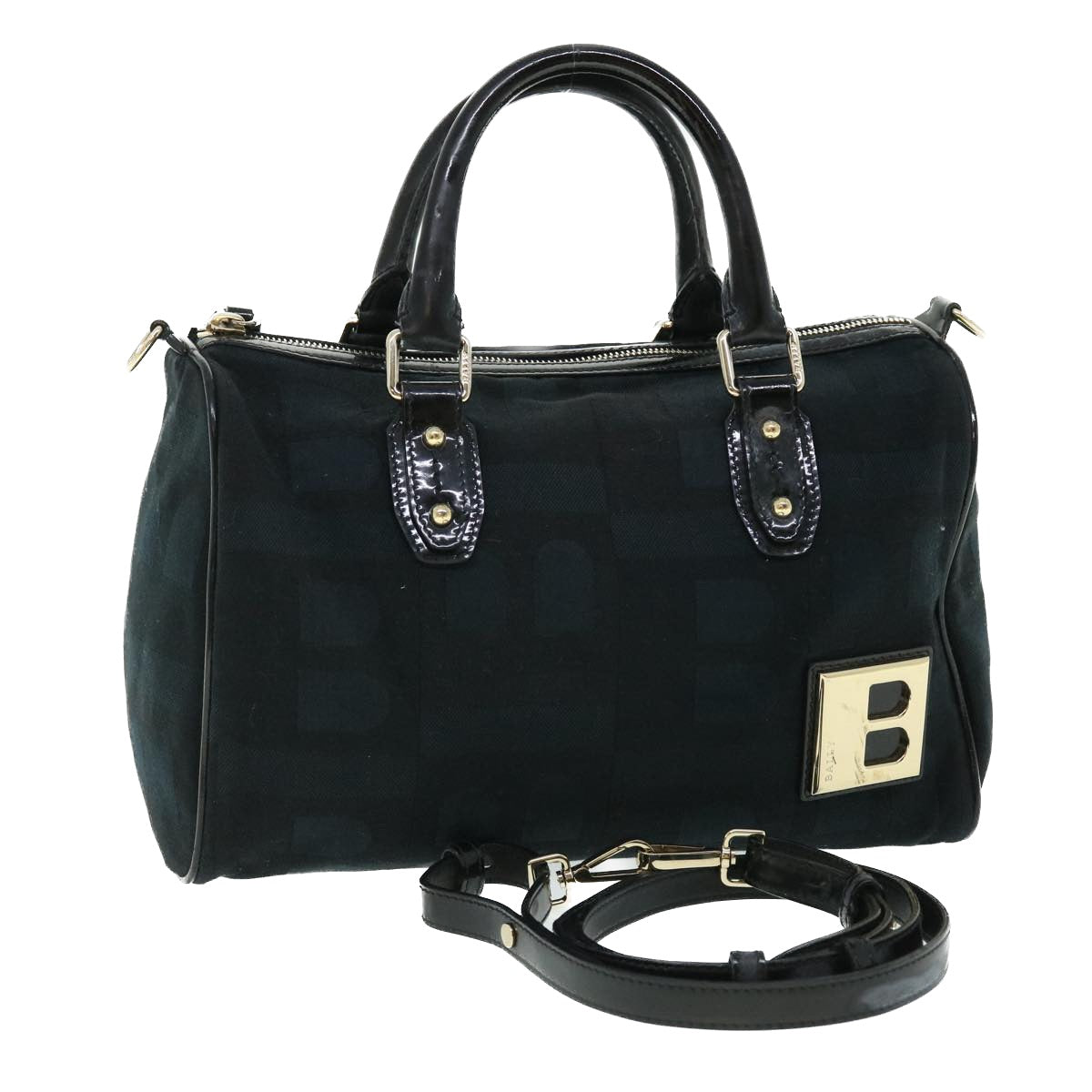 BALLY Boston Bag Canvas 2way Black Auth bs7656