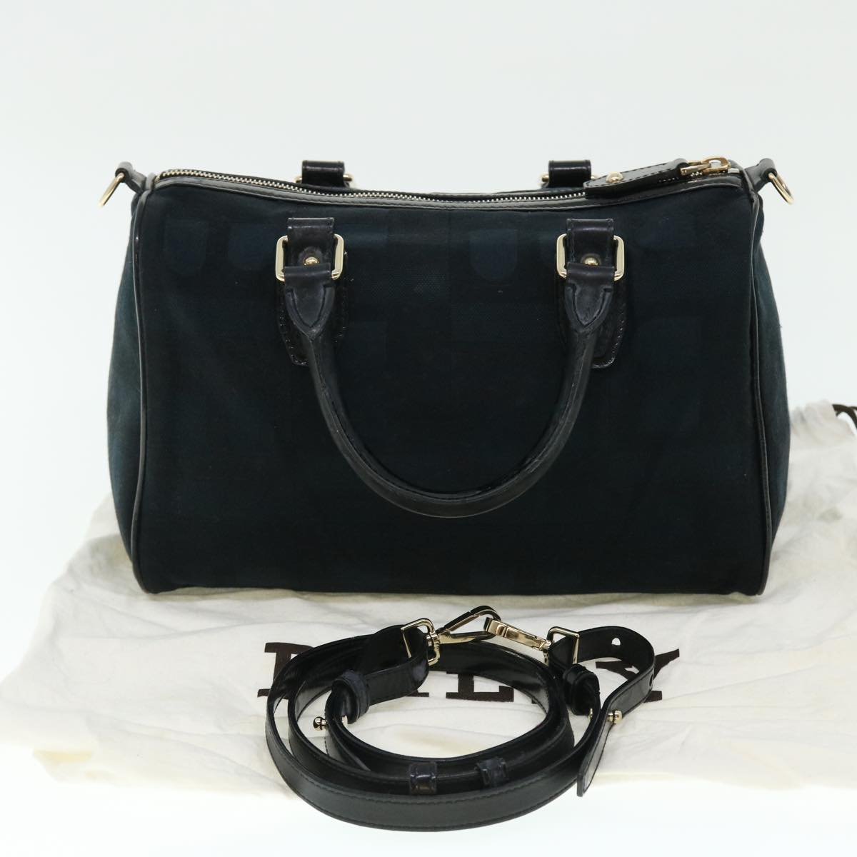 BALLY Boston Bag Canvas 2way Black Auth bs7656