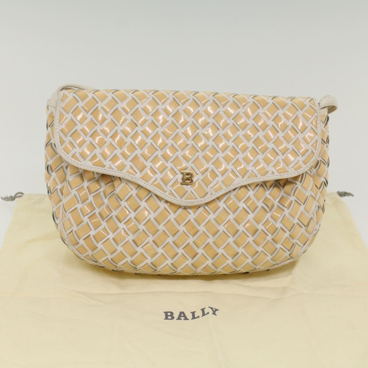 BALLY Shoulder Bag Leather Beige Auth bs7657