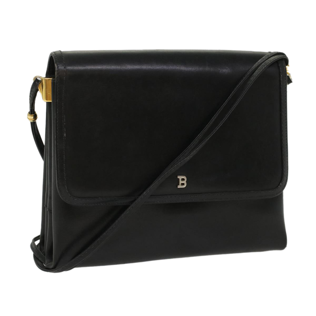 BALLY Shoulder Bag Leather Black Auth bs7658