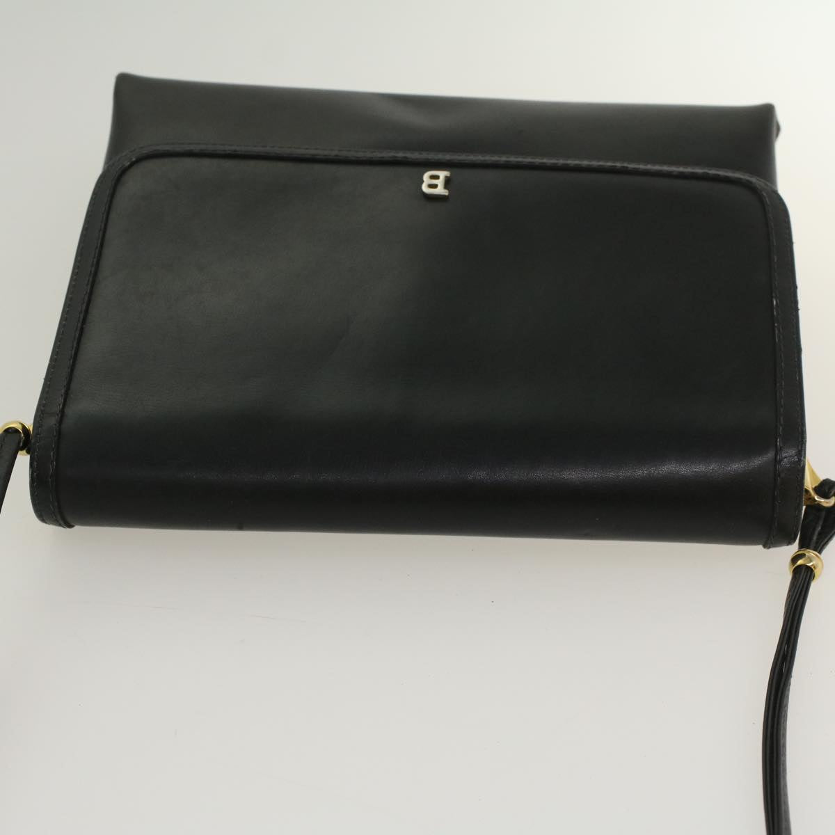 BALLY Shoulder Bag Leather Black Auth bs7658