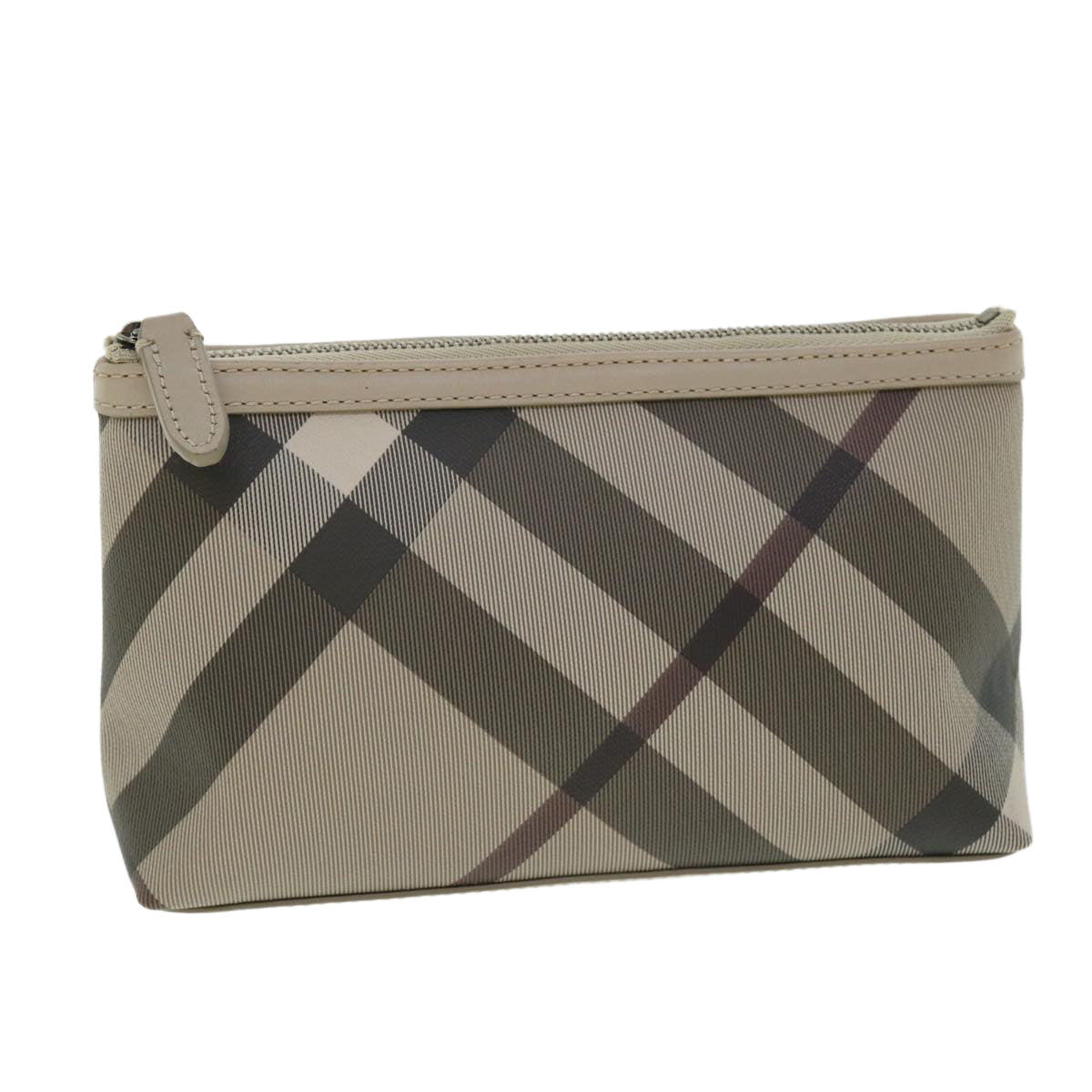 BURBERRY Nova Check Pouch PVC Leather Beige Auth bs7701