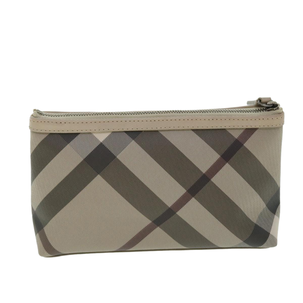 BURBERRY Nova Check Pouch PVC Leather Beige Auth bs7701