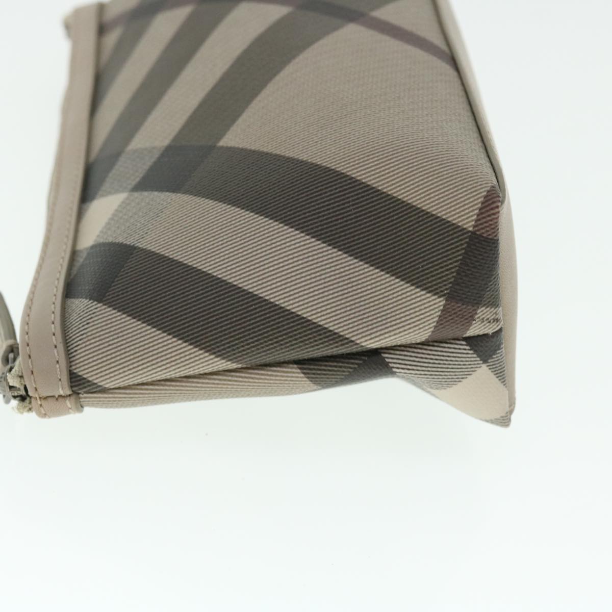 BURBERRY Nova Check Pouch PVC Leather Beige Auth bs7701