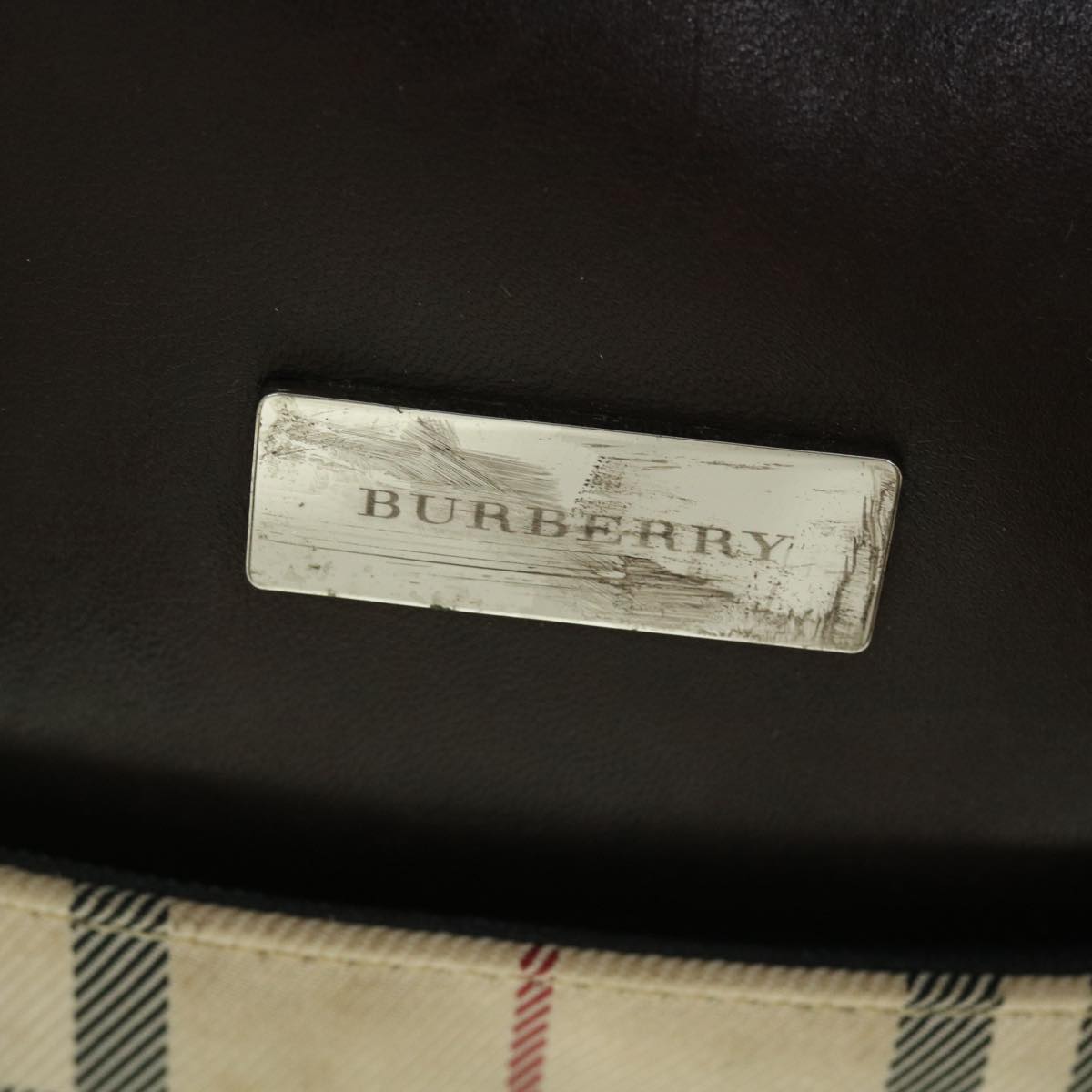 BURBERRY Nova Check Hand Bag Nylon Leather Black Beige Auth bs7702