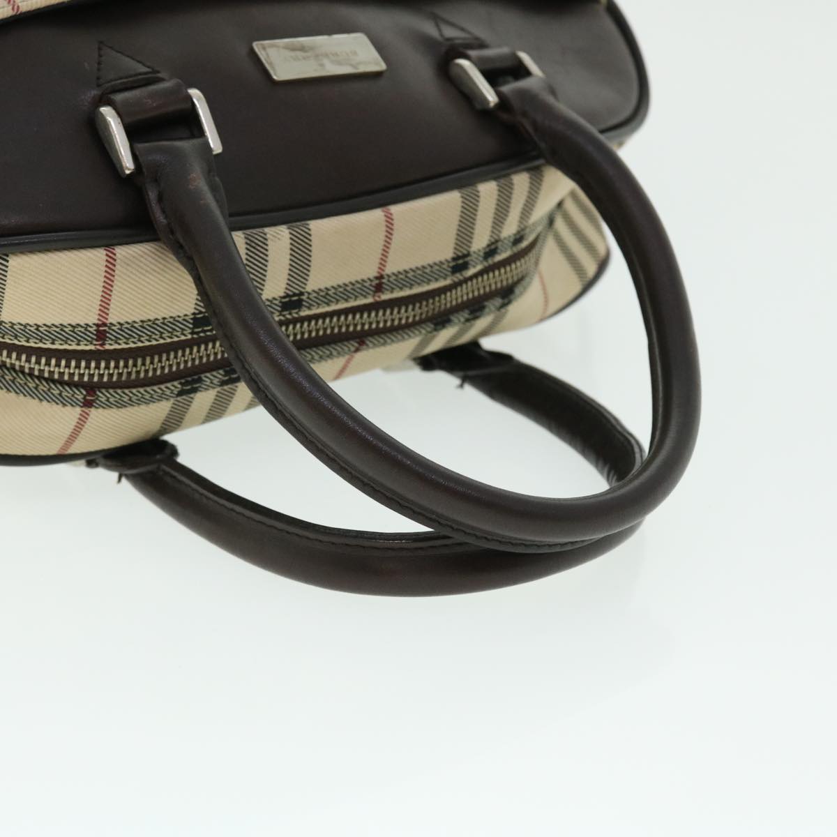 BURBERRY Nova Check Hand Bag Nylon Leather Black Beige Auth bs7702