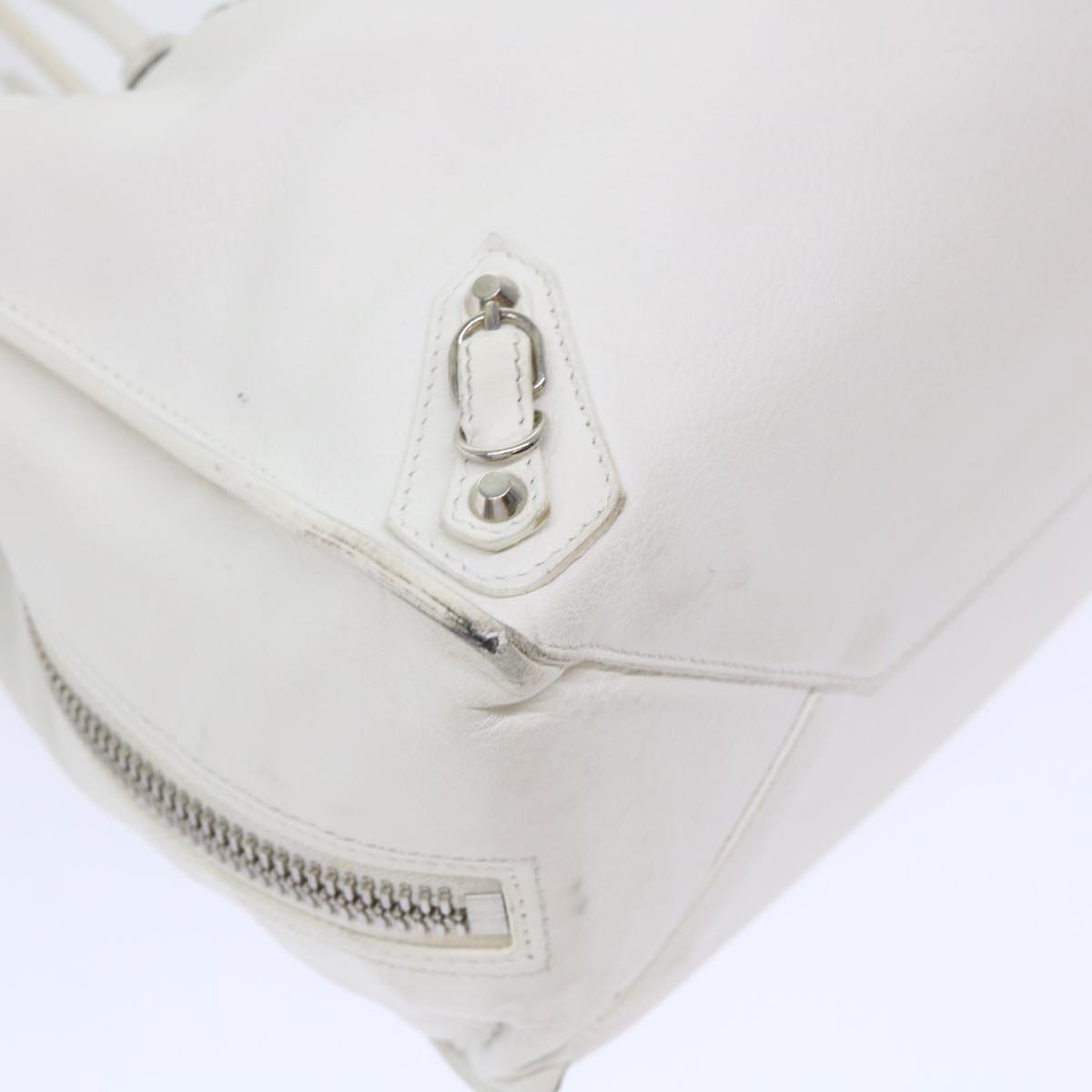 BALENCIAGA Paper Hand Bag Leather White 432596 Auth bs7729