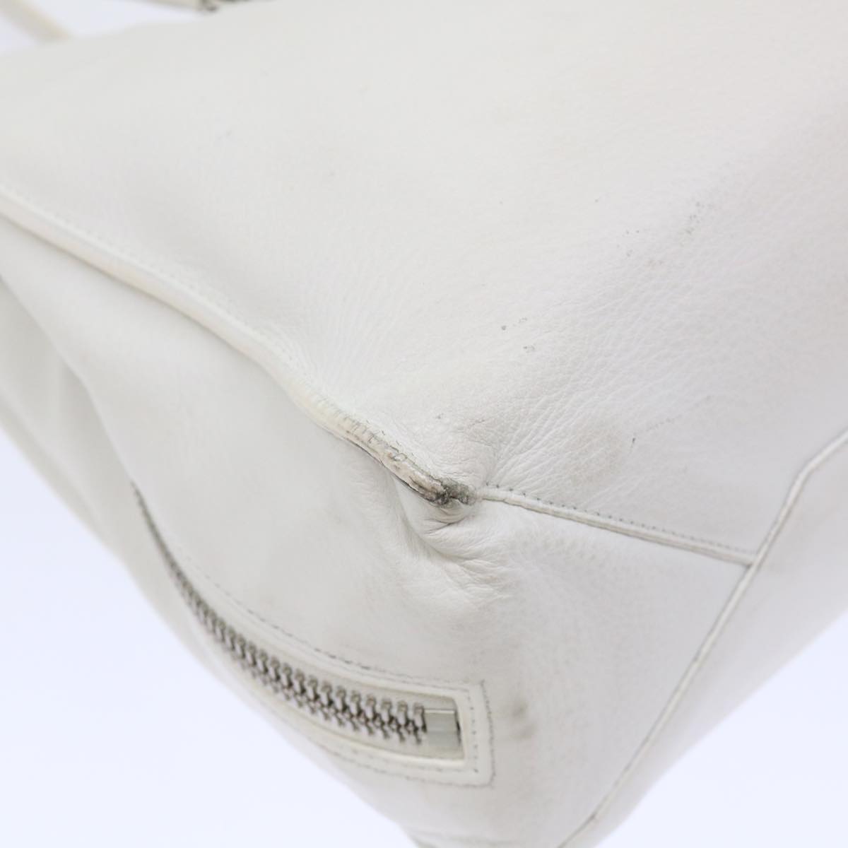 BALENCIAGA Paper Hand Bag Leather White 432596 Auth bs7729