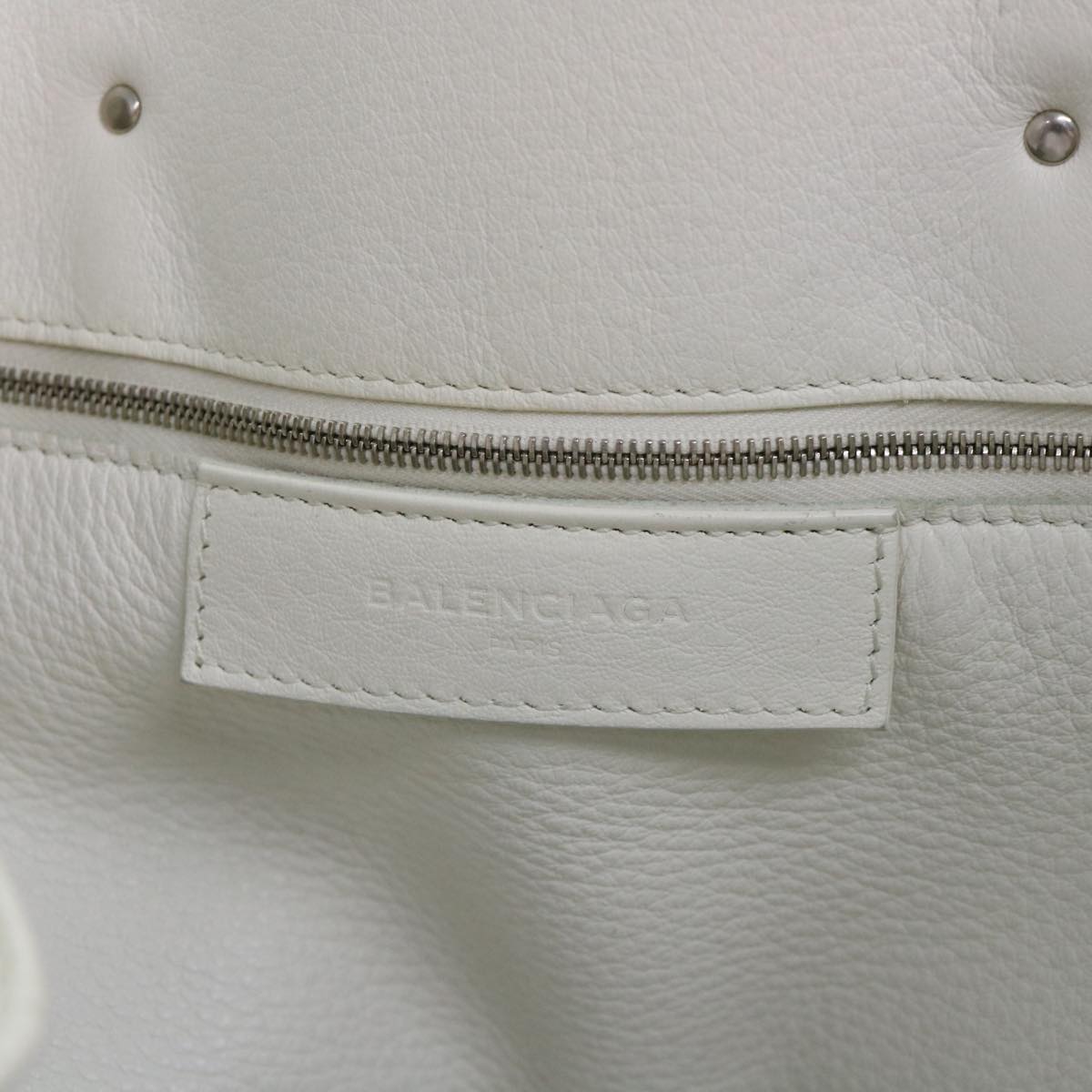 BALENCIAGA Paper Hand Bag Leather White 432596 Auth bs7729