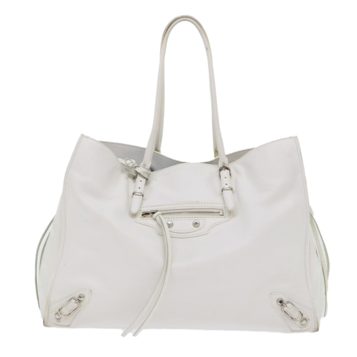 BALENCIAGA Paper Hand Bag Leather White 432596 Auth bs7729