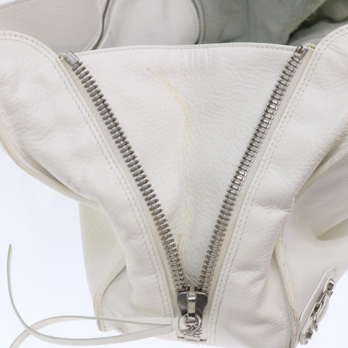 BALENCIAGA Paper Hand Bag Leather White 432596 Auth bs7729