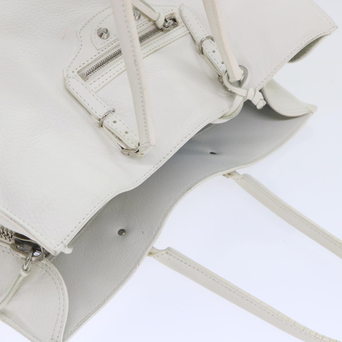 BALENCIAGA Paper Hand Bag Leather White 432596 Auth bs7729