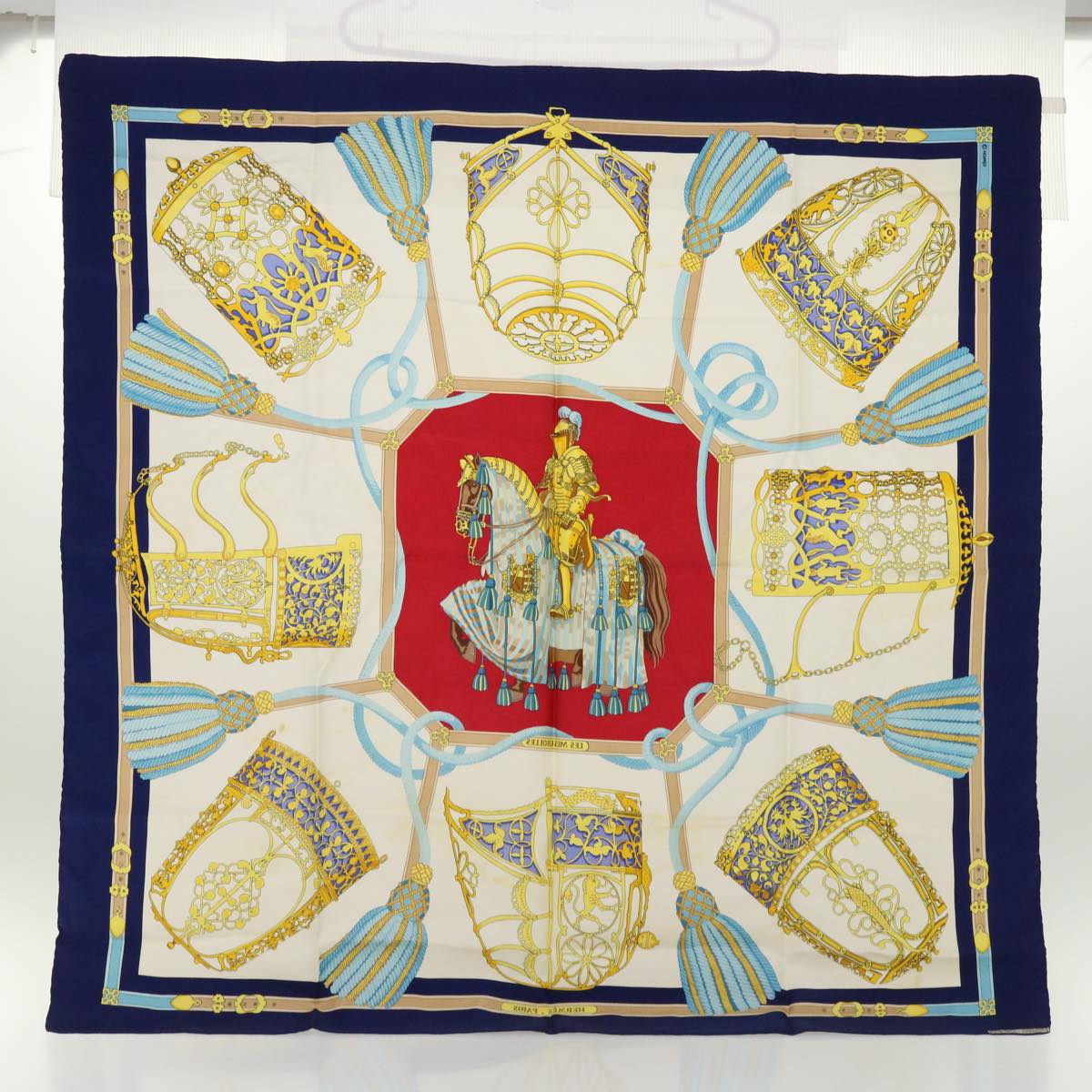 HERMES Carre 90 LES MUSEROLLES Scarf Silk Navy Auth bs7737