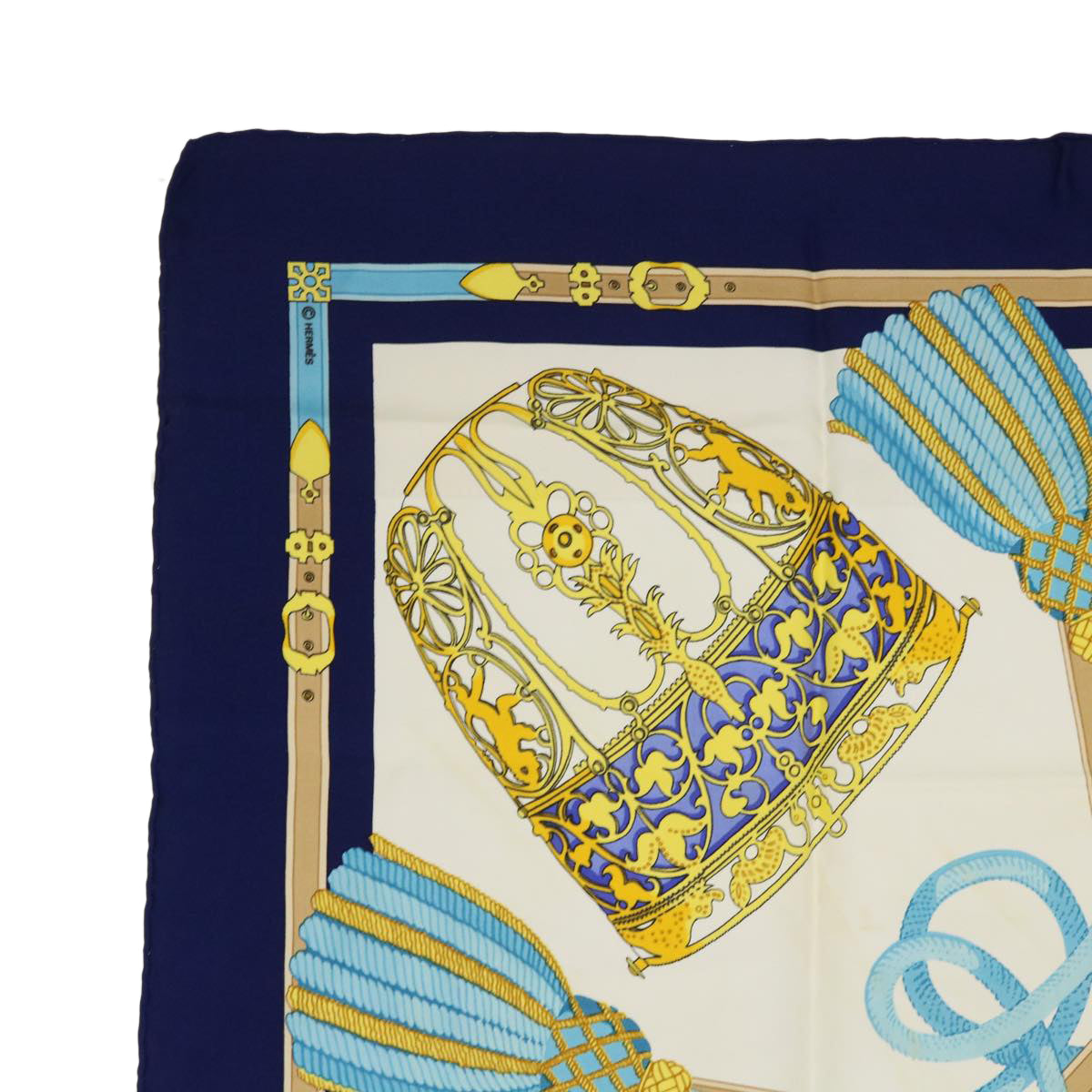 HERMES Carre 90 LES MUSEROLLES Scarf Silk Navy Auth bs7737