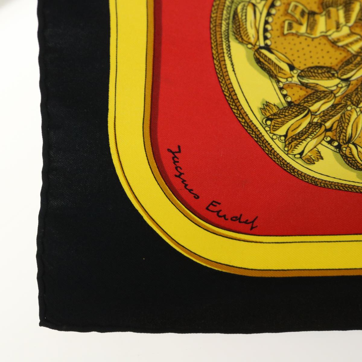 HERMES Carre 90 GRAND APPART Scarf Silk Red Black yellow Auth bs7740