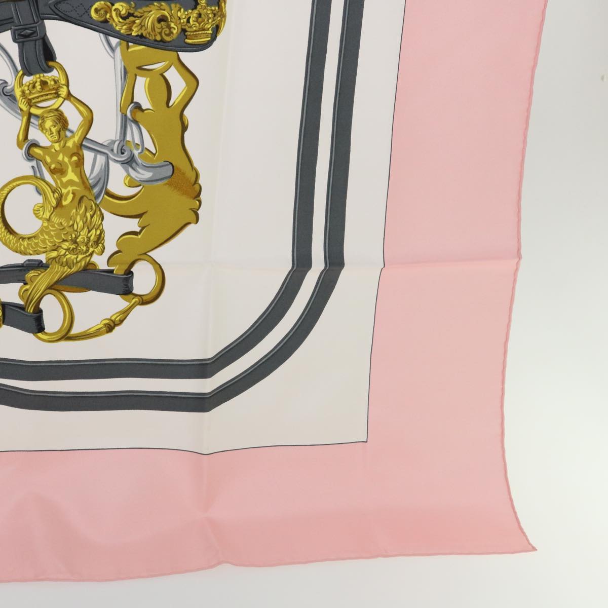 HERMES Carre 90 BRIDES dE GALA Scarf Silk Pink White Auth bs7742