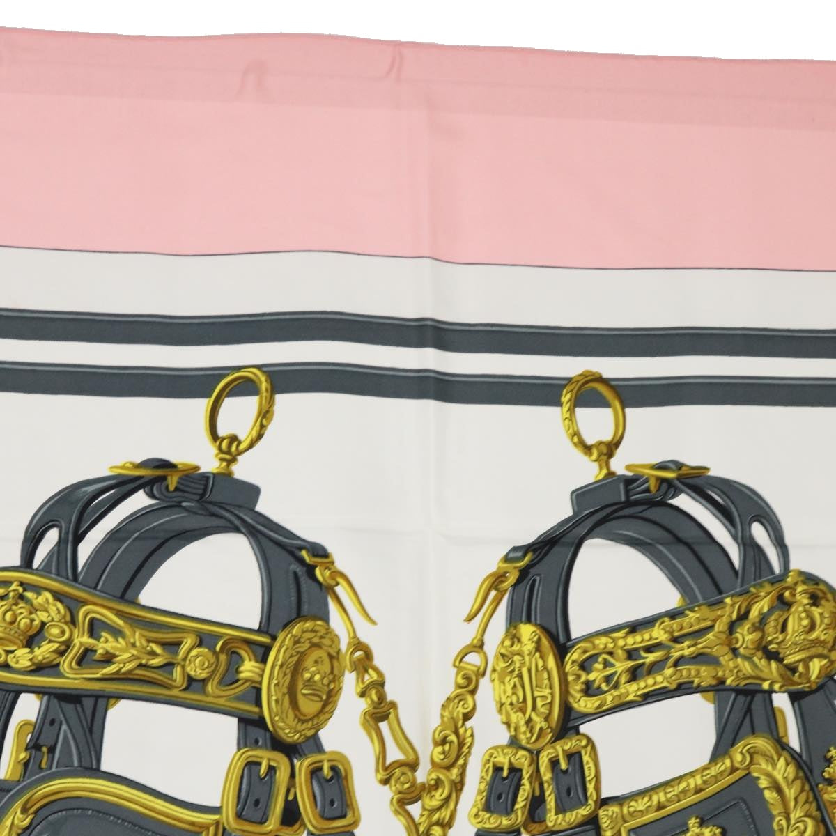 HERMES Carre 90 BRIDES dE GALA Scarf Silk Pink White Auth bs7742