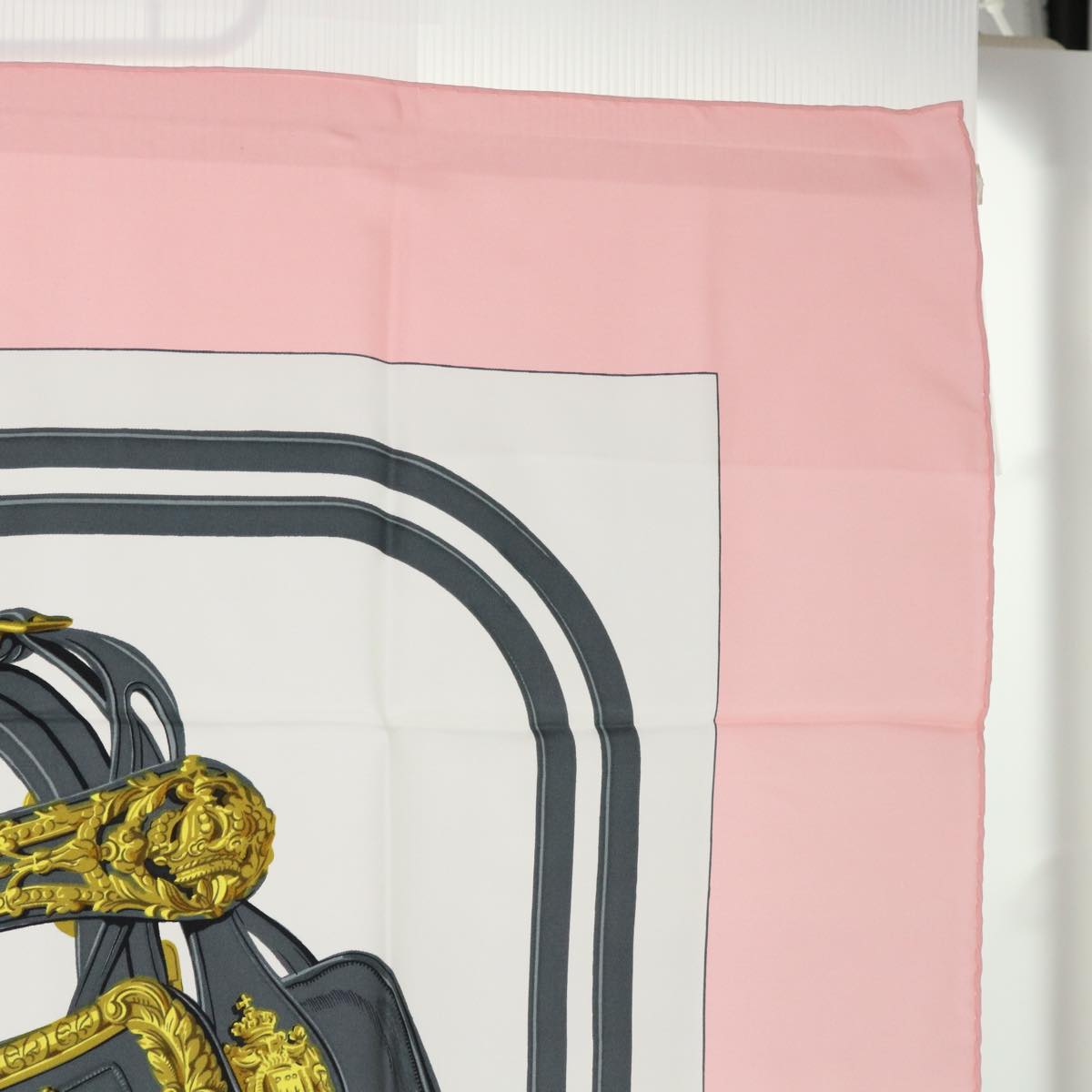 HERMES Carre 90 BRIDES dE GALA Scarf Silk Pink White Auth bs7742