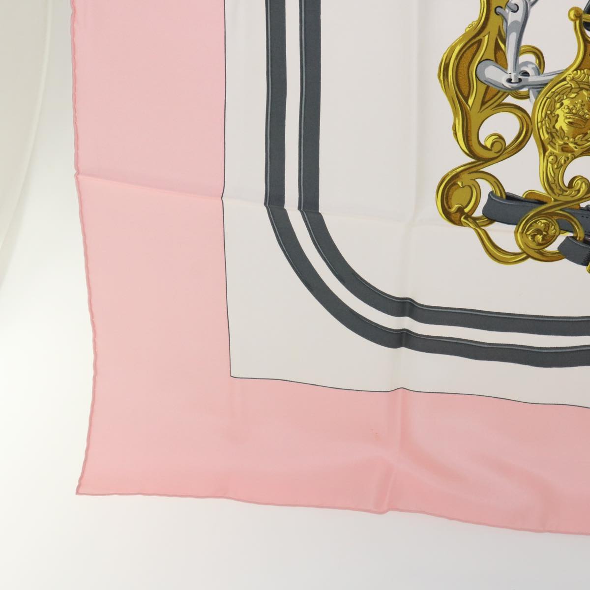 HERMES Carre 90 BRIDES dE GALA Scarf Silk Pink White Auth bs7742